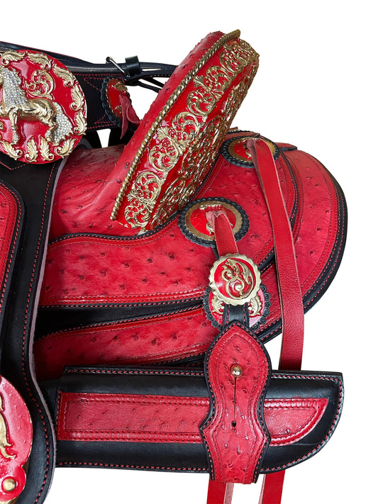 173 - Montura de avestruz con fuste joyero